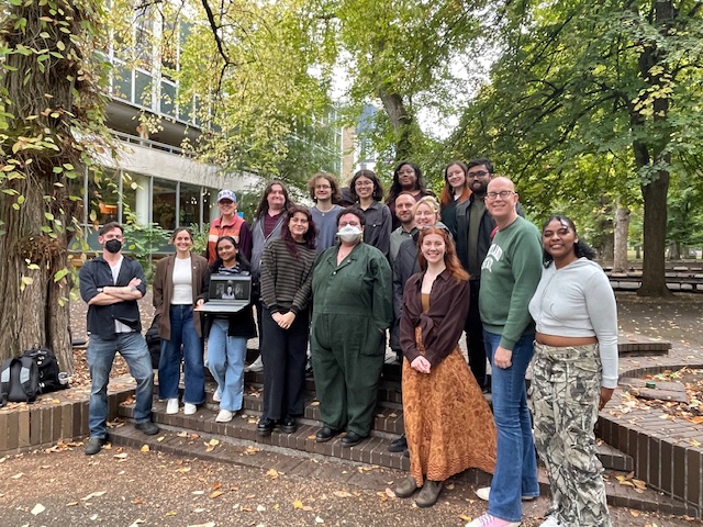 Grad cohort standing in the Park Blocks